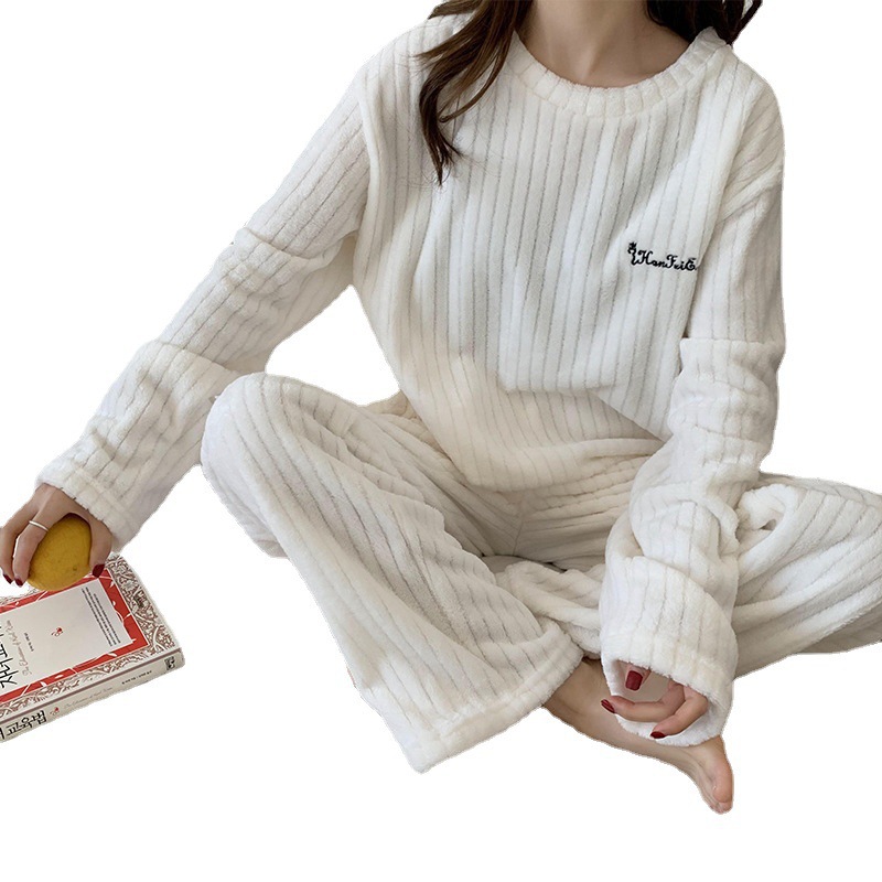 Crescent coral fleece pajamas for women suit autumn and winter New plus size thickened warm two-piece casual home wear