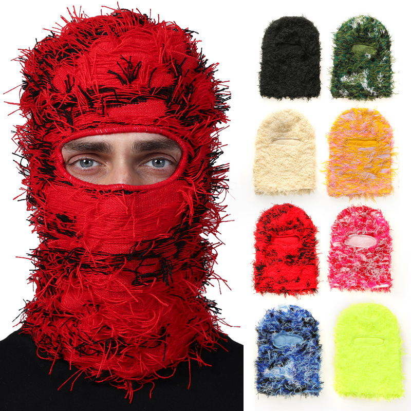 Cross-border New Knitted Face Mask Party Acrylic Funny Wool Velvet Balaclava Hat Halloween Warm Headgear