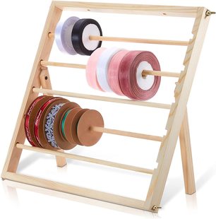 Household Wooden Ribbon Storage Rack Multifunctional Gift Packaging Ribbon Roll Holder Sewing Rack Organizer Ribbon Holder