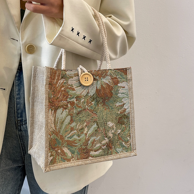 Student's Korean-style Handbag Women's Fashion Linen Lunch Bag New Japanese ins Canvas Hand Lunch Box Bag