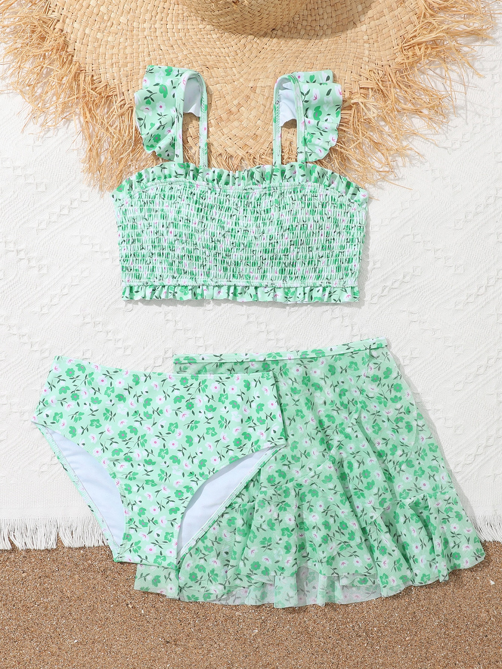 2024 New European and American Split Swimsuit Children's Bikini Three-Piece Swimwear for Girls Amazon in stock Wholesale