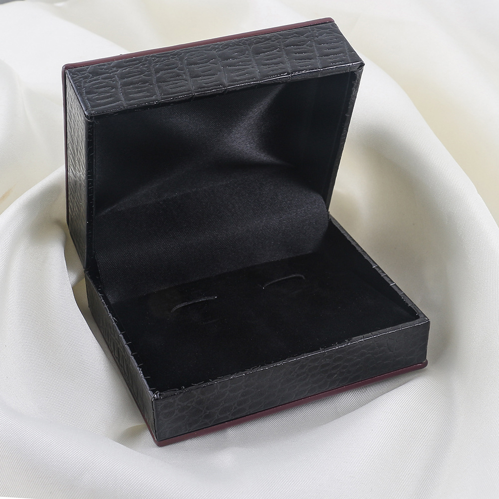 高档PU缝边袖扣盒 黑色塑料翻盖袖扣饰品盒批发cufflinks box