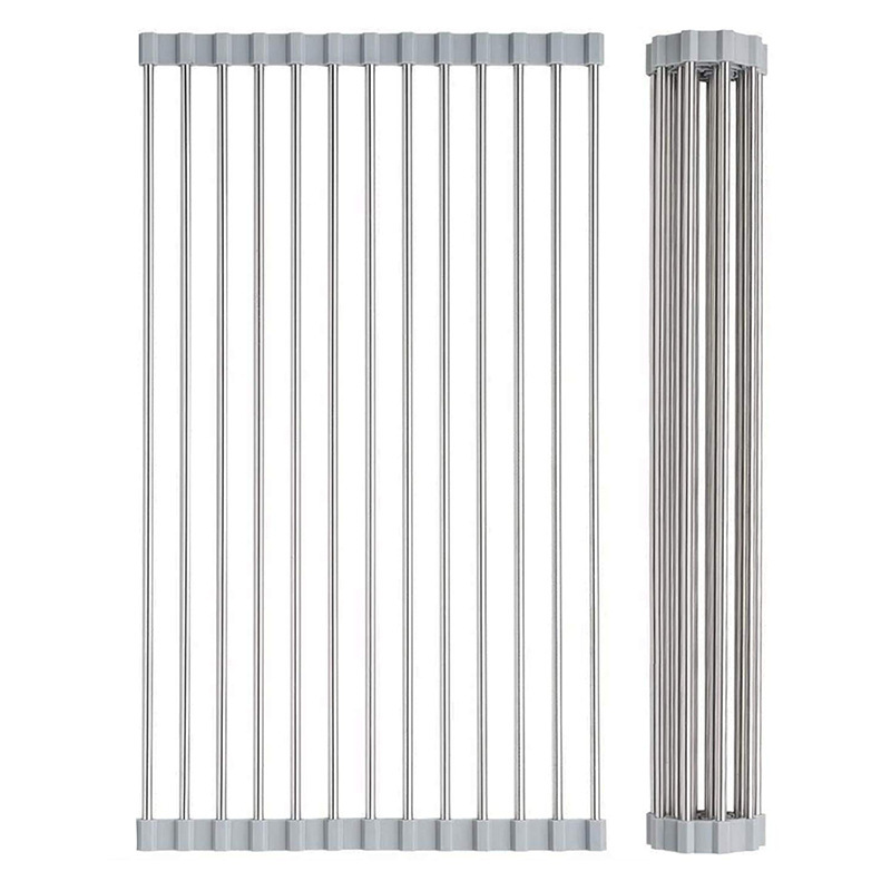Stainless steel sink foldable draining rack household kitchen bowl dish roller shutter water filter rack bowl dish fruit drying rack