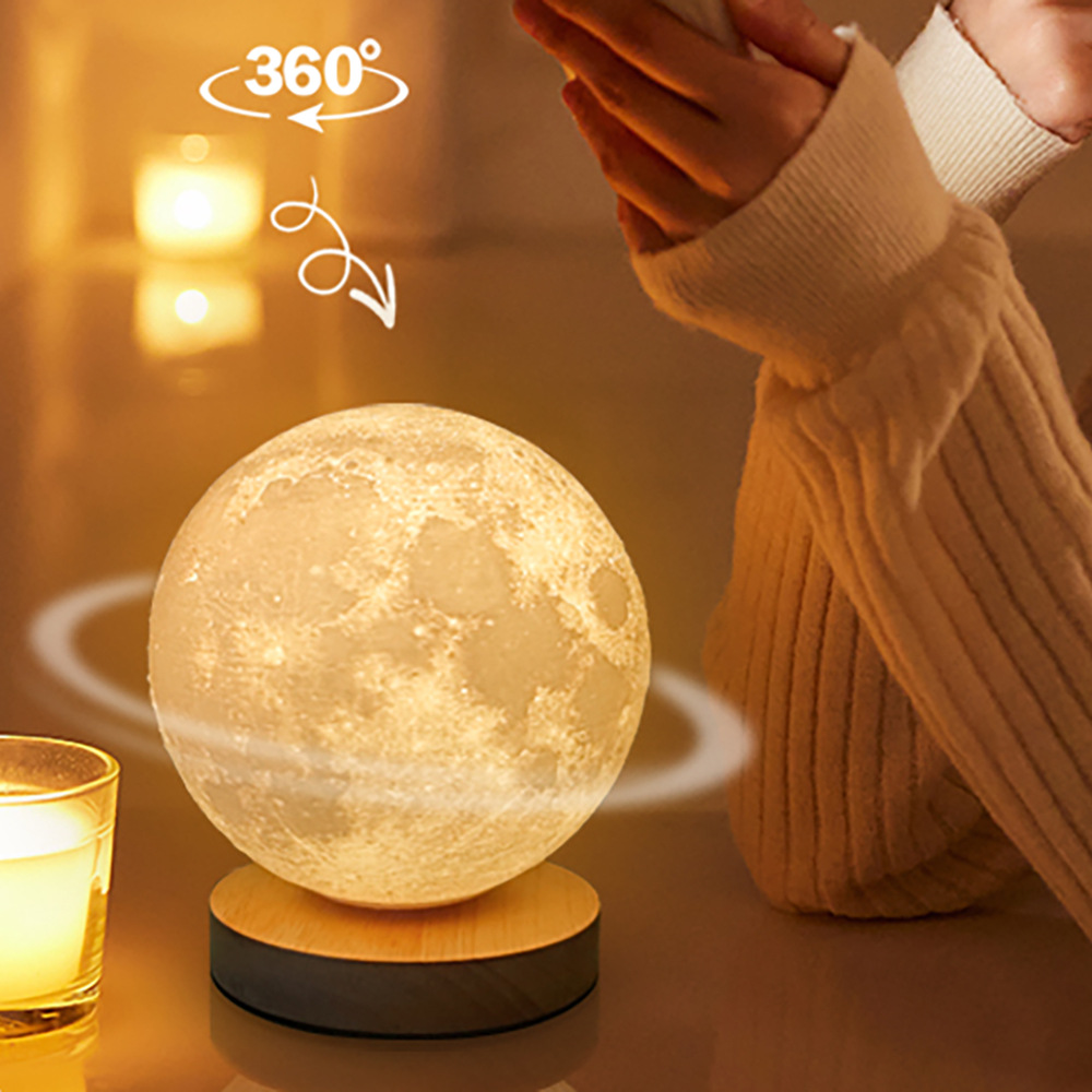 Rotating moon lamp intelligent voice moon lamp 2023 New Planet lamp bedroom bedside table lamp Net red suspension