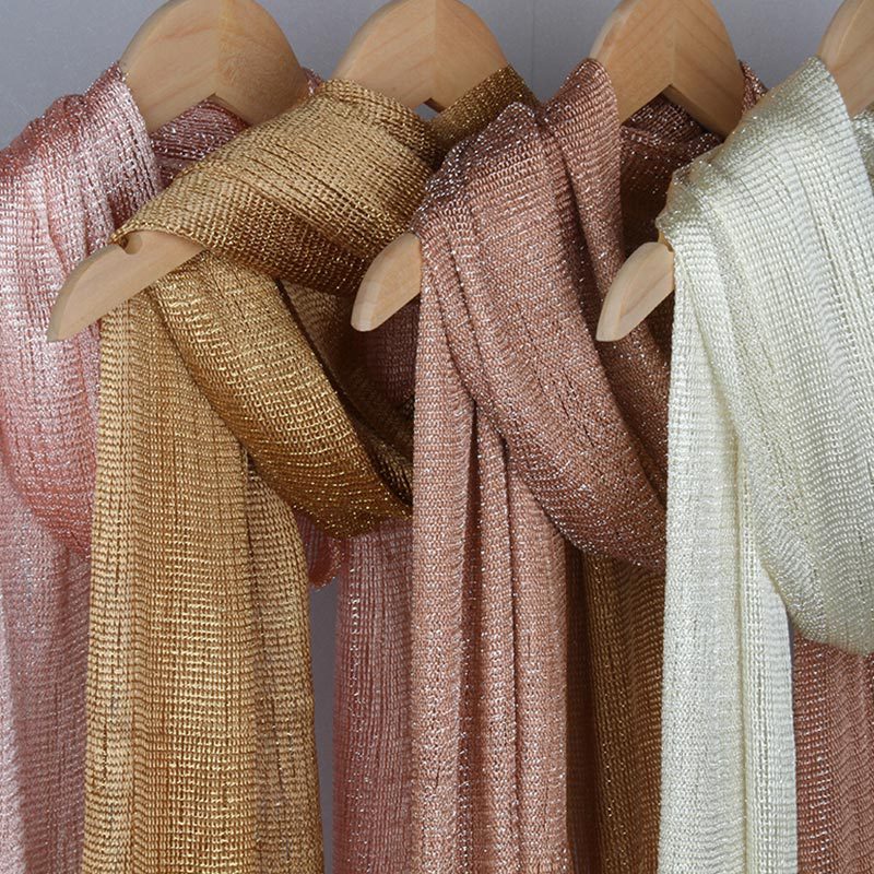 New 2025 Bright Silk Scarf Gold and Silver Silk Tassel Thin Shawl Fashion Bag Hood Polyester Scarf Multicolor in stock