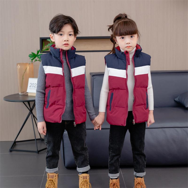 Children's down cotton vest autumn and winter boys and girls color matching baby warm vest college style kindergarten vest