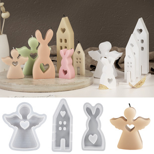 Big Small size rabbit house silicone mold love Angel plaster decoration mold Easter epoxy mold wholesale