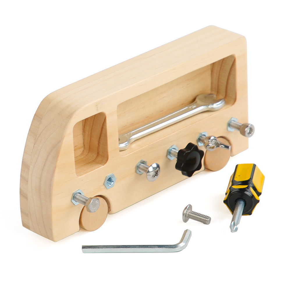 Montessori teaching aids busy bus children's toys early education hand-eye coordination training Workbench screwing tools cross border