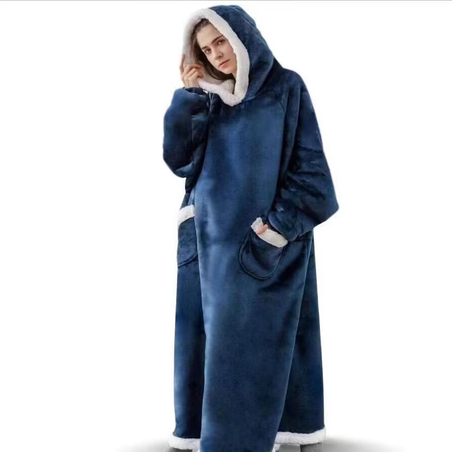 Pullover fleece thickened lengthened pajamas warm TV blanket outdoor cold-proof nightgown couple's sweater fleece warm