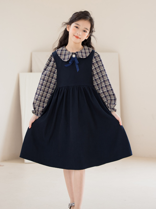 Girls' suit skirt 2023 middle and big children's autumn clothing Korean style girls' plaid shirt vest skirt two-piece suit Western style