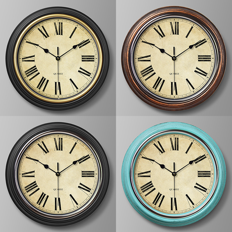 Nordic retro wall clock wholesale European mute clock living room decorative clock wall home art quartz 30CM