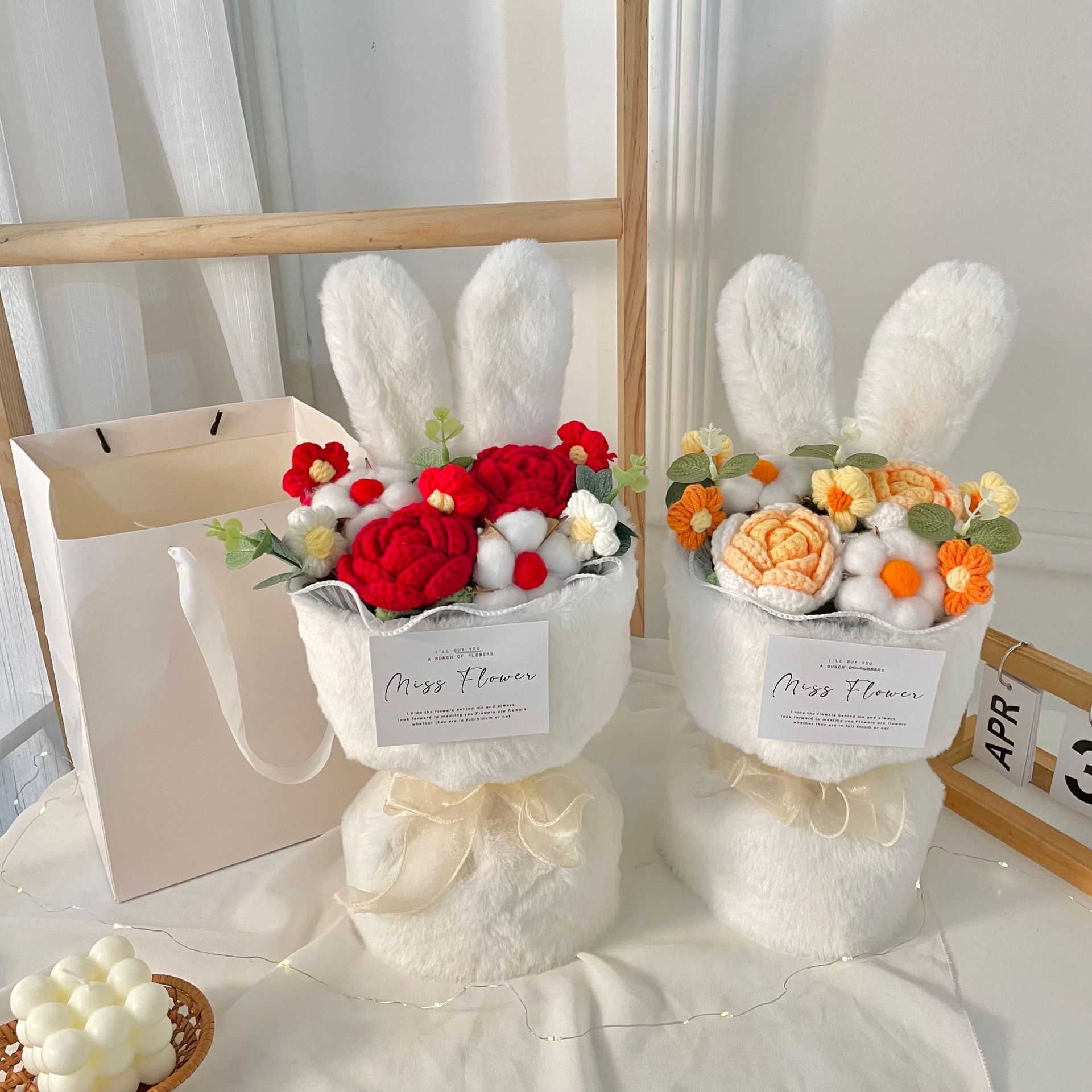 Rabbit ears bouquet Net red knitted flower doll June 1 Children's Day gift bouquet to send his girlfriend a generation