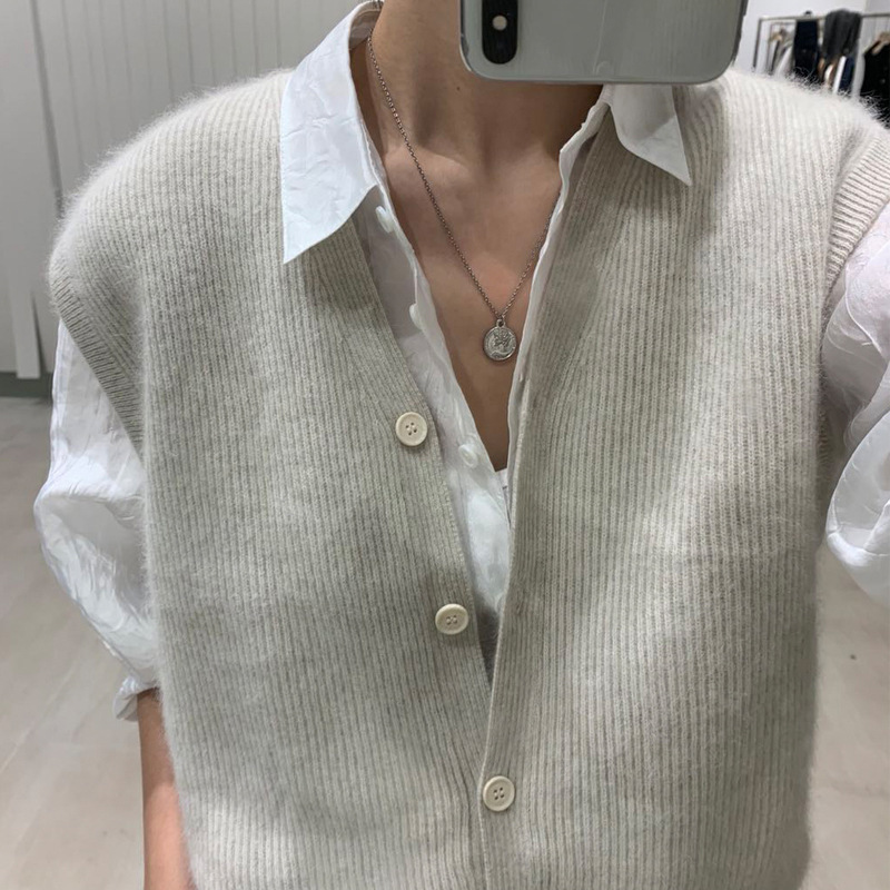 Early Spring Cashmere Vest Women's 2023 New Knitted Jacket Loose Cardigan Cashmere Waistcoat
