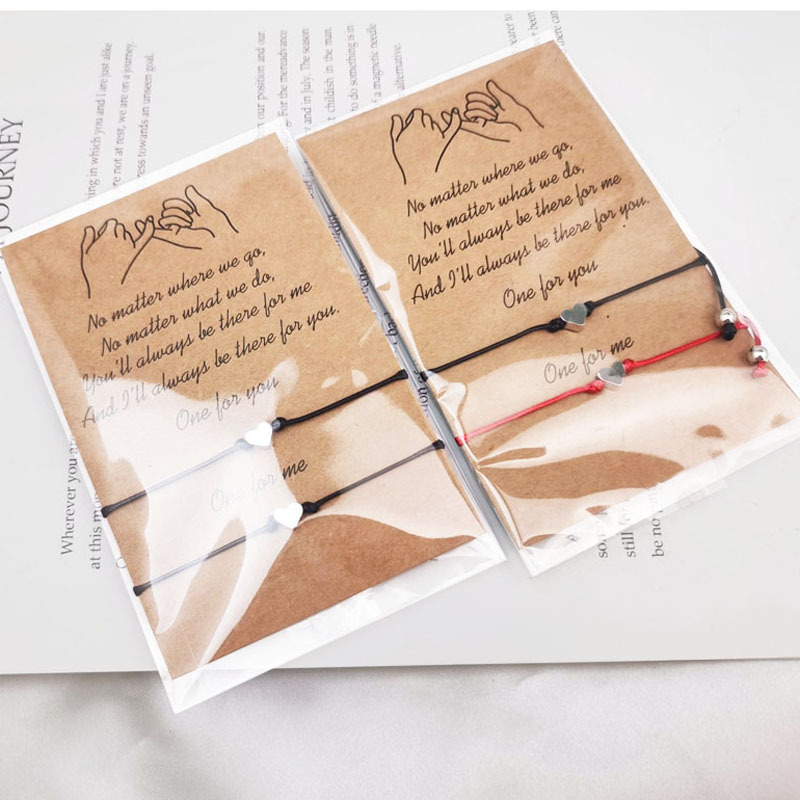 Amazon Love Bracelet European and American Simple Heart-shaped Woven Blessing Card Peach Heart Friendship Couple Bracelet Set