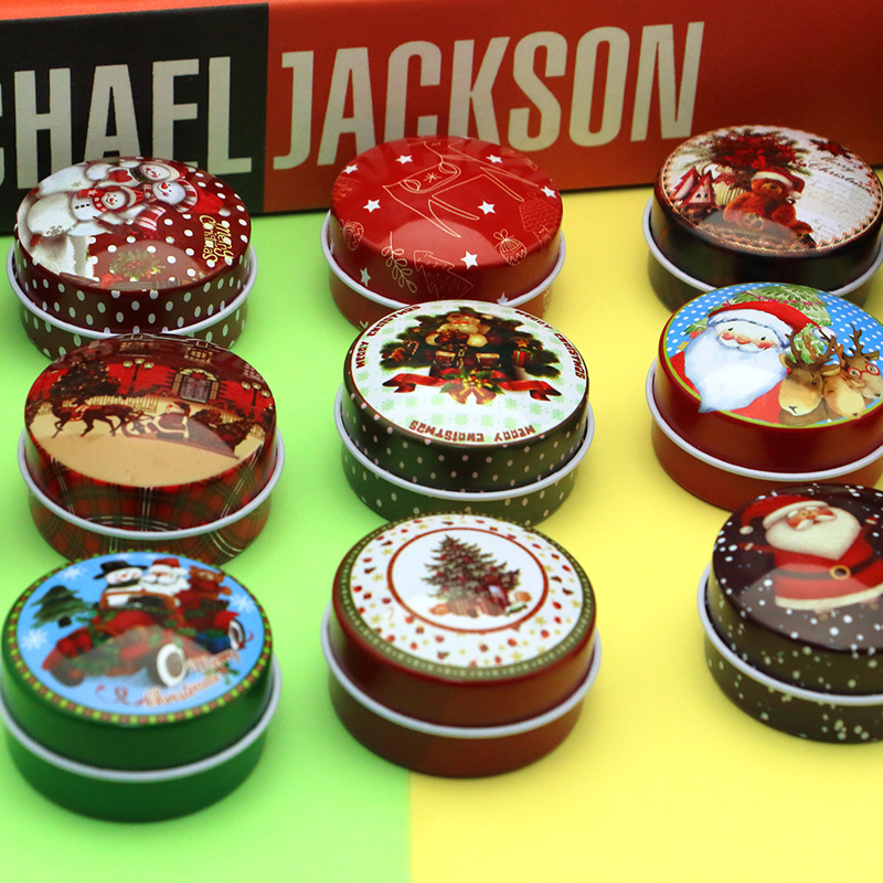 Christmas small iron box iron can chocolate can candy packaging box tinplate box Christmas small round box Christmas small round can