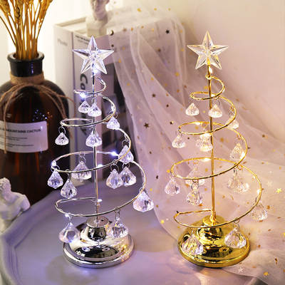 Christmas decorations gift plating wrought iron tree LED luminous crystal Christmas tree crystal table ornaments night light