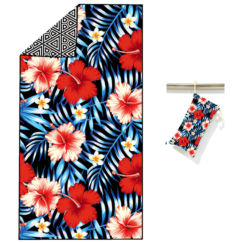 Spot Amazon hot selling quick-drying double-sided velvet beach towel sand free matching bag swimming bath towel