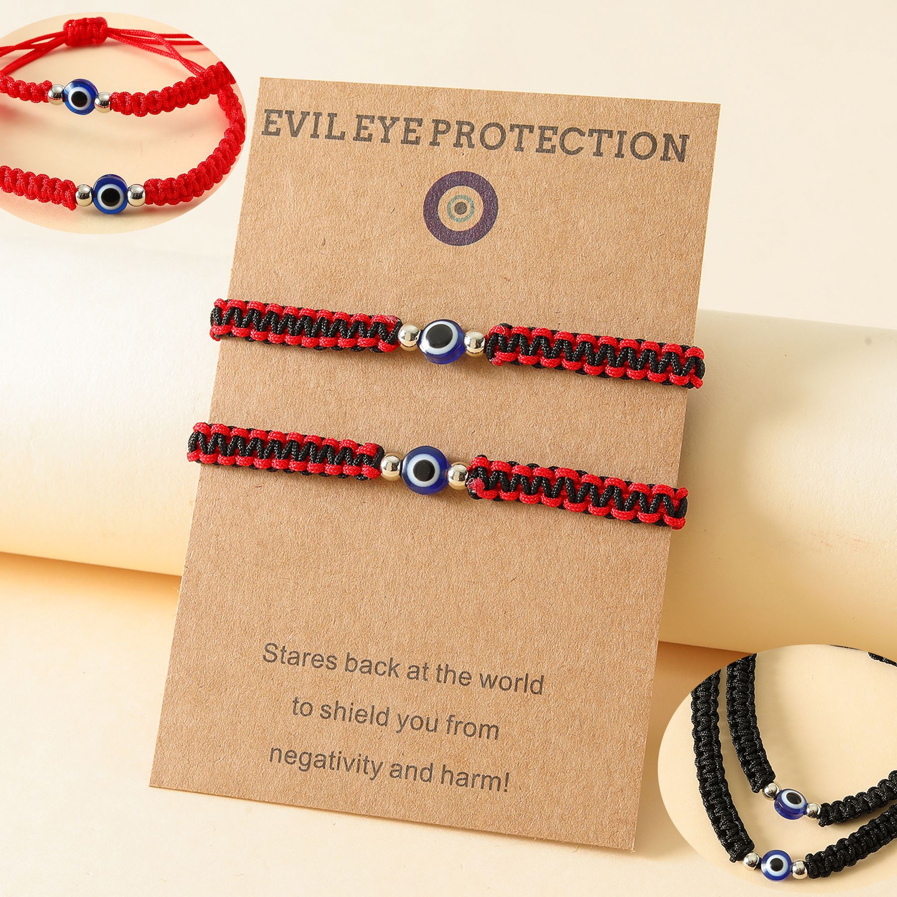 Cross-border jewelry Amazon for Europe and the United States personality Turkey blue devil eye flat knot woven bracelet red hand rope