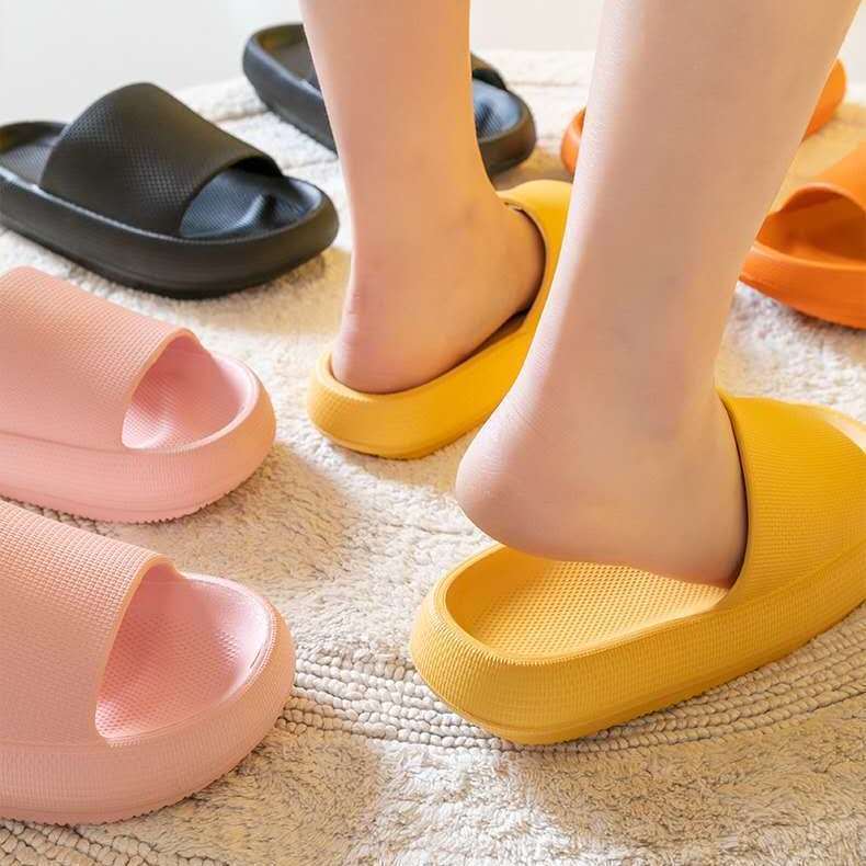 Stomping excrement-feeling thick-soled rubber slippers Internet-famous home female Summer Lovers one-word home indoor slippers