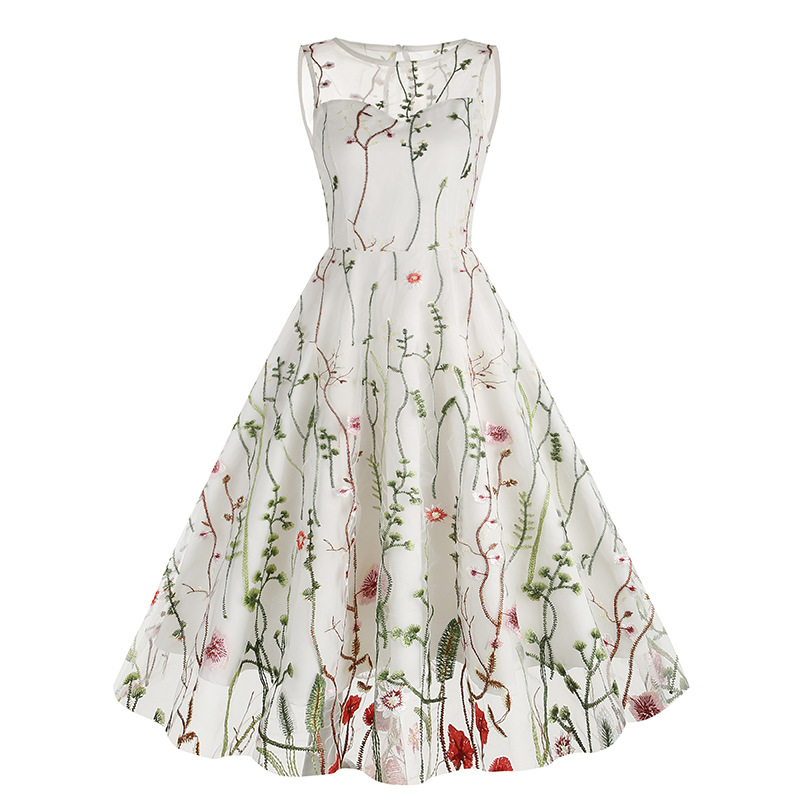 Amazon Europe and the United States cross-border round neck sleeveless heavy embroidery dress 50s dress 8065