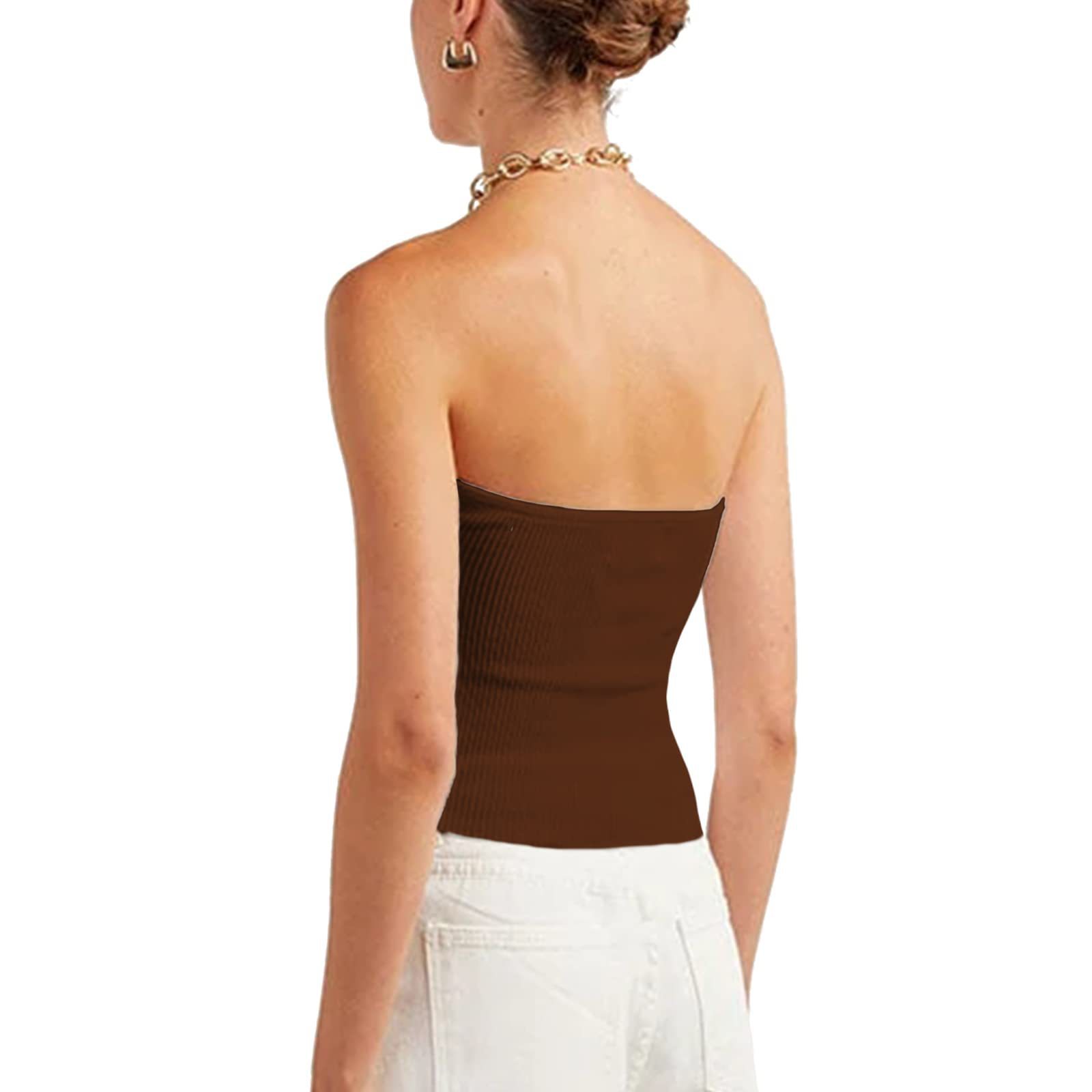2024  European and American Spring and Summer New Solid Color Twisted Sling Short Tight Backless Tube Top Sweater Women's Clothing_voghion.com
