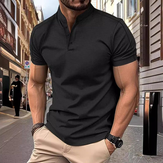 Cross-border in stock AliExpress Amazon Men's Short-sleeved Collar Waffled Fabric Casual Short-sleeved Polo Shirt