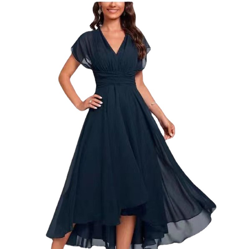 2023 Women's summer new for Amazon independent station European and American fashion chiffon stitching V-neck women's dress