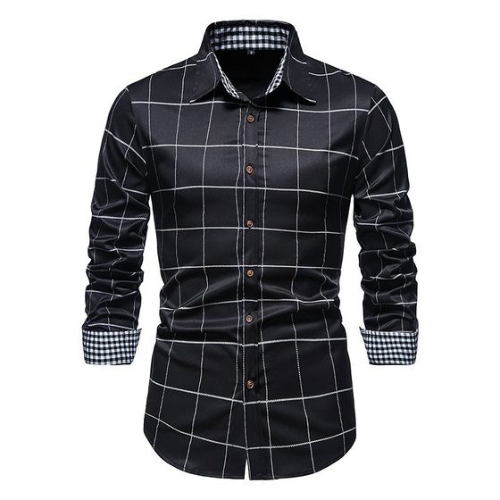 2023 new hot solid color plaid cardigan men's plus size casual loose comfortable shirt Amazon AliExpress