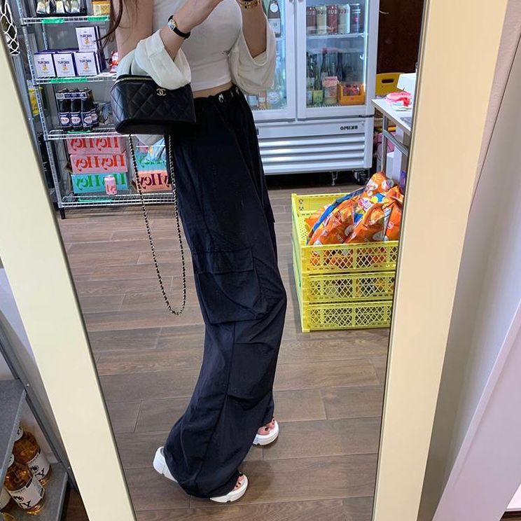 South Korea Dongdaemun 2023 Summer New Fashion Side Pocket Slimming Daily Casual Pants Drawstring Workwear Pants for Women