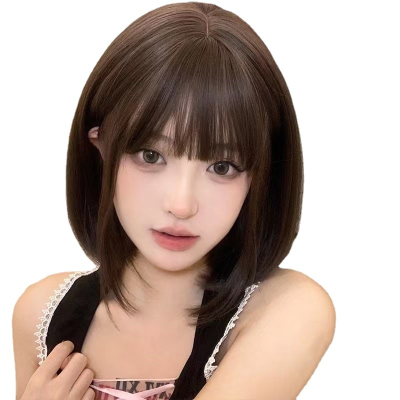 2020 New Style Wig Women's Internet Celebrity bobo Head Short Straight Hair Temperament Inner Buckle Korean Style Girl Full Head Cover Hair Cover