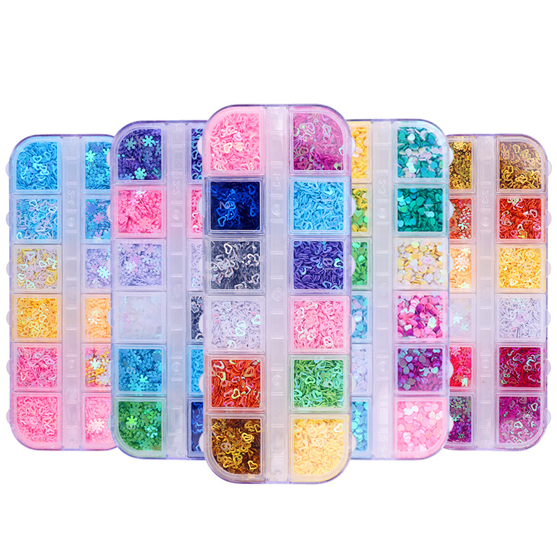 Cross-Border 12-box nail art sequins nail art jewelry wholesale handmade DIY stars love flash