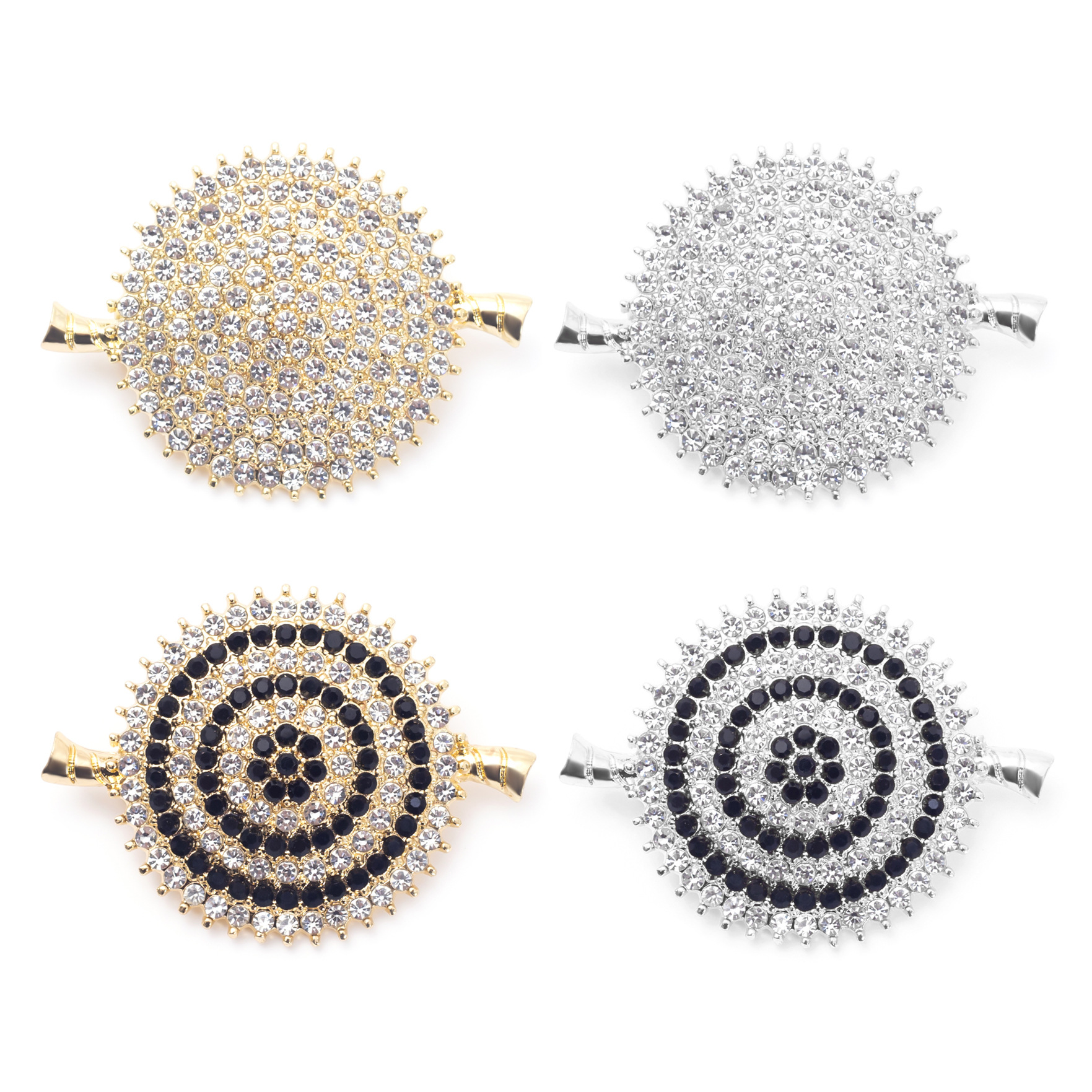 European and American Fashion Shield Brooch British Retro Suit Jewelry Matching Pins Full Diamond Disc Gold and Silver Two-color Brooch