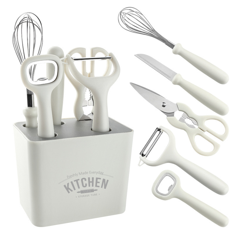 Stainless steel peeler set kitchen small tool belt storage 6-piece set combination scissors melon planing fruit knife set