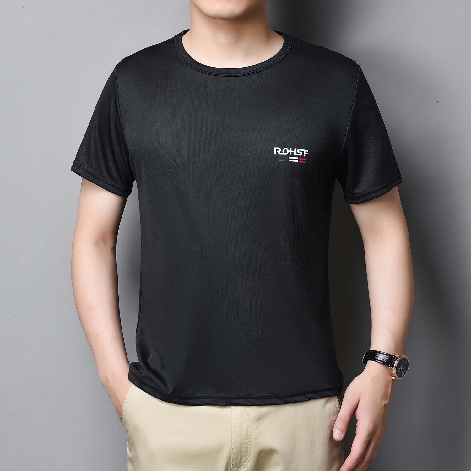 T-Shirt Men's Fashion Summer 2022 New Loose Ice Silk Quick-drying Clothes Short-sleeved Elastic Mesh Round Neck Thin