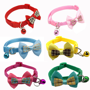 Explosions Pet Plaid Bow Collar Cat Puppy Collar Cute Cat Collar Cross-border Exclusive Pet Supplies