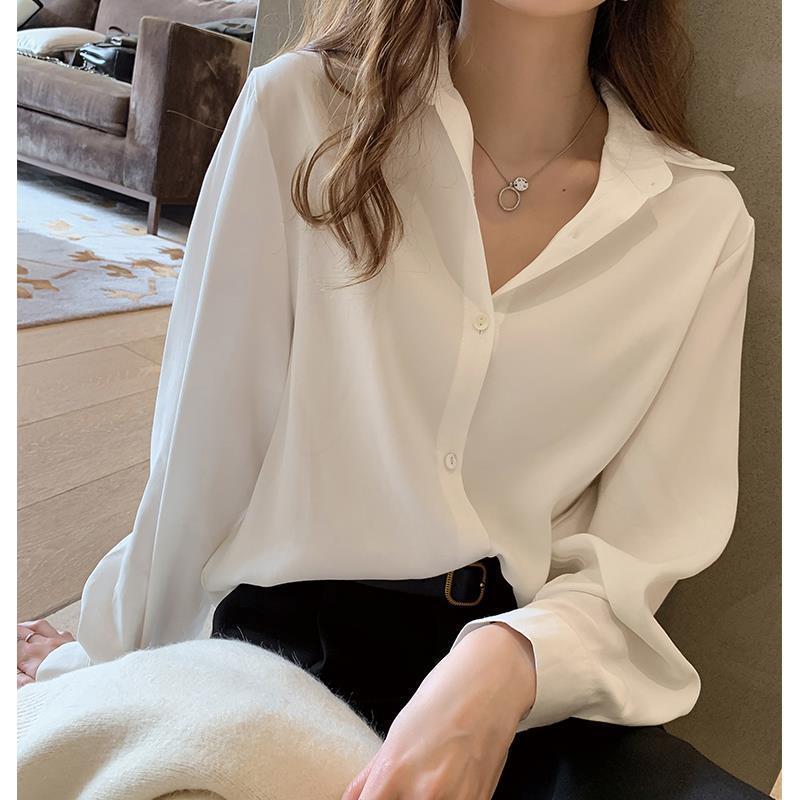 Free Shipping White Shirt Women's 2021 Spring and Summer Korean Style Design Sense Niche Large Size Loose Professional Suit Base Shirt Chiffon