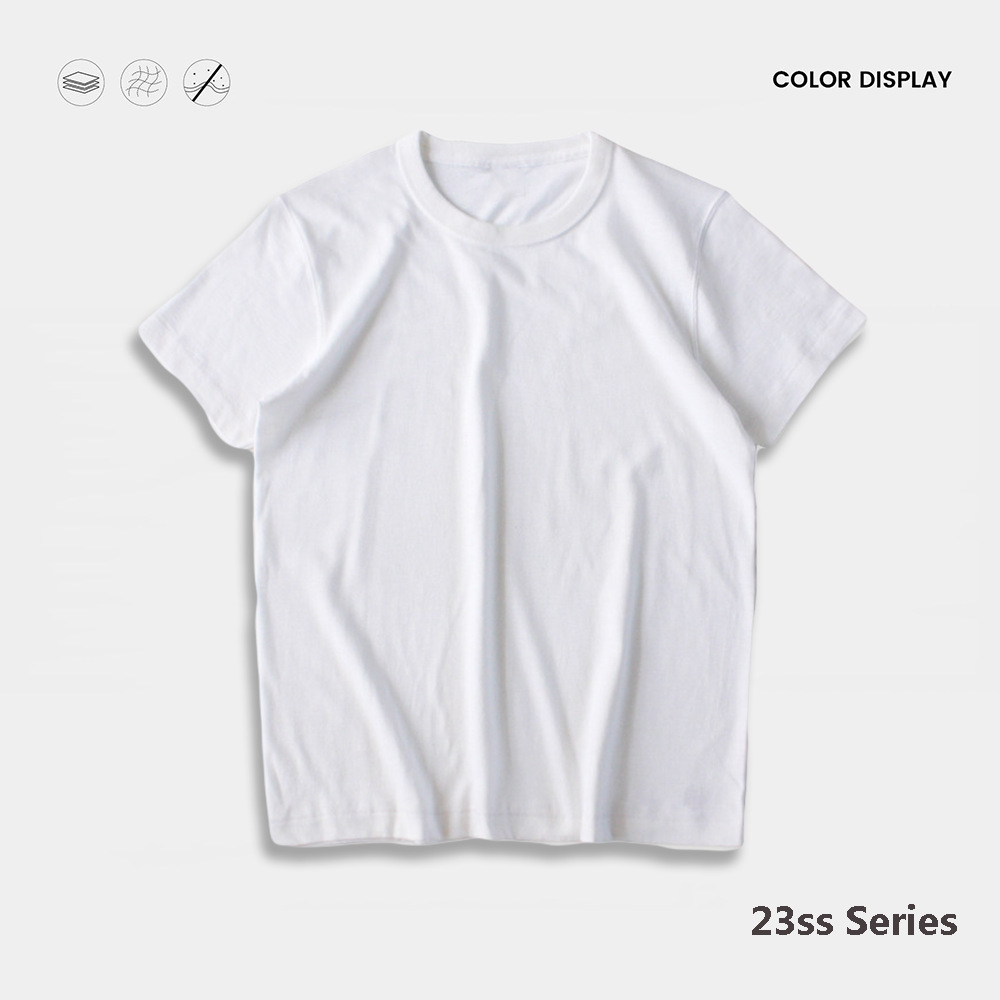 215g retro old loom Japanese slub cotton three needle rolling collar seamless tube weaving dark needle bottoming short sleeve T-shirt
