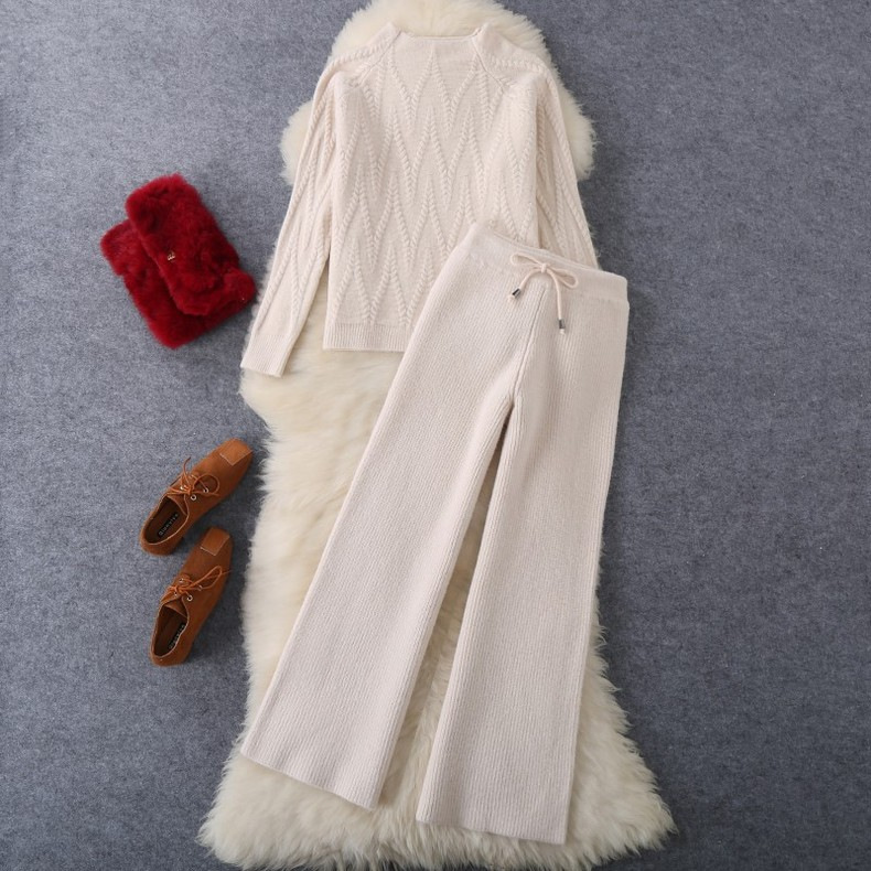 2023 Autumn New Korean style style socialite fashion Western style knitted wool wide-leg pants two-piece set suit_voghion.com