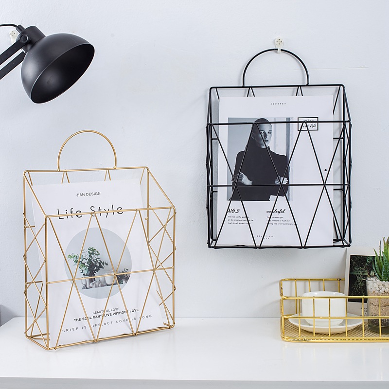 Nordic Ins Golden Iron Portable Book and Newspaper Rack Home Living Room Wall Decoration Newspaper Finishing Storage Newspaper Rack