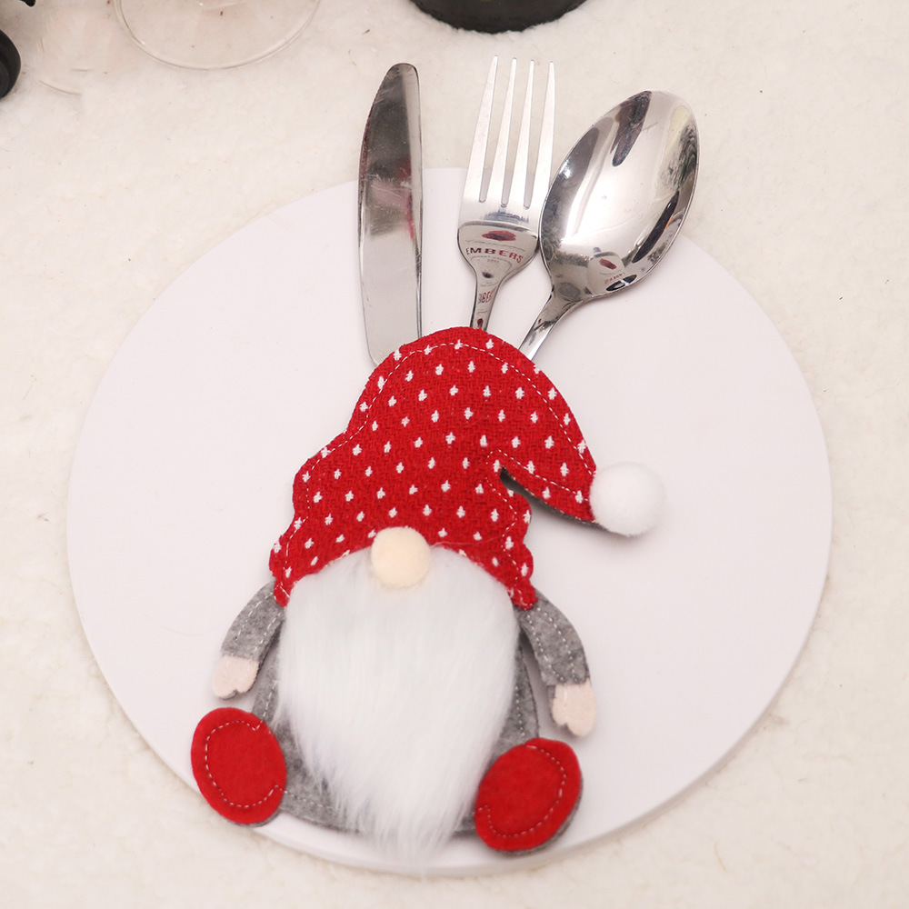 Christmas decoration cartoon faceless doll knife and fork set dining table kitchen decoration props creative three-dimensional knife and fork bag