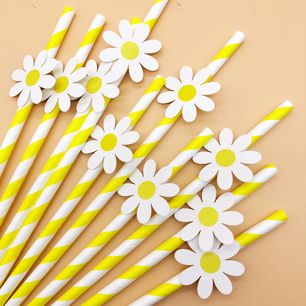 Cyber Celebrity Card Paper Straw Daisy Sun Flower Cartoon Creative Disposable Dessert Party Decorative Straw