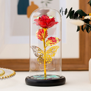 Eternal Flower Glass Cover Luminous Gold Foil Rose Christmas Valentine's Day Gift Creative Nightlight Ornaments Cross-border