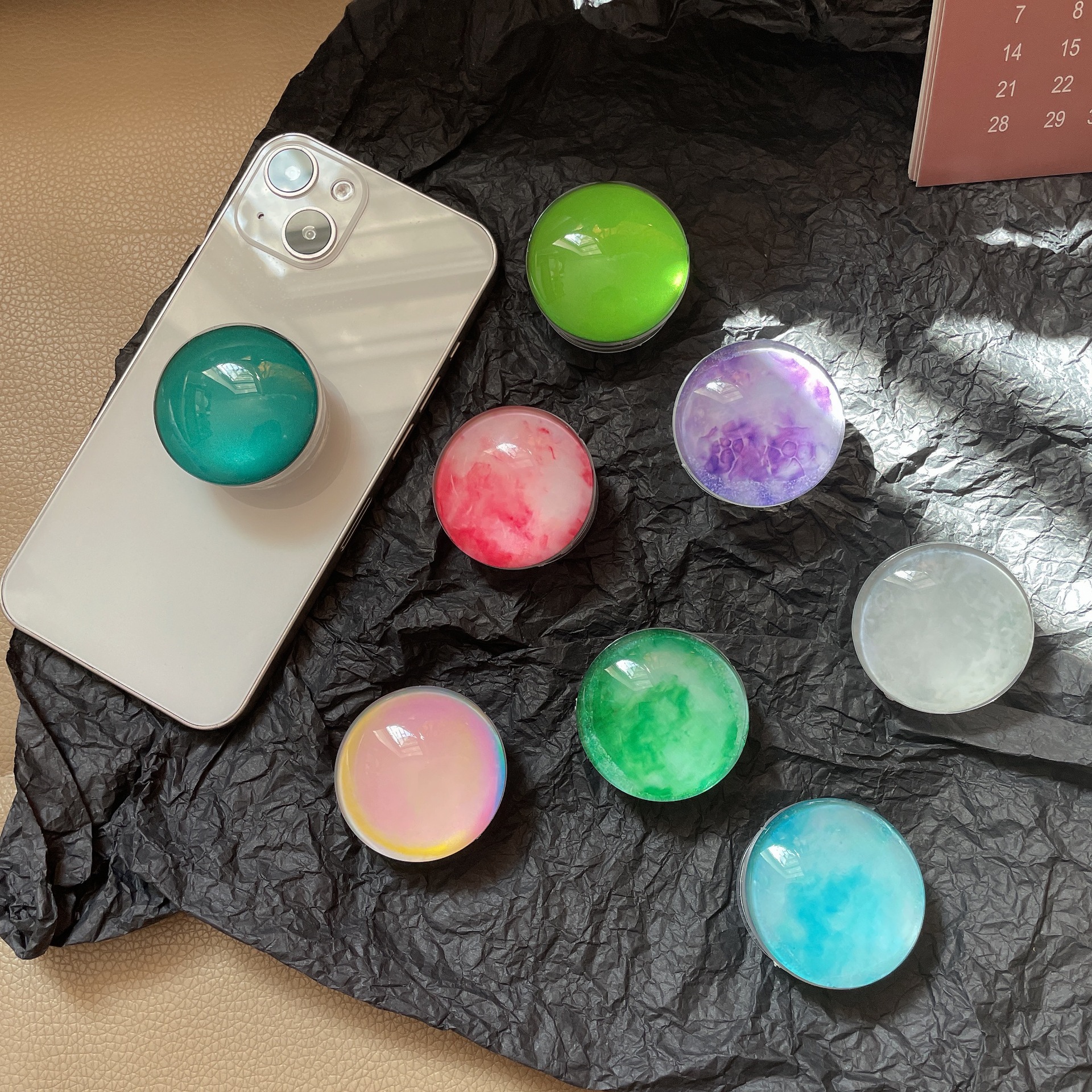 Crystal Round Agate Bracket Crystal Color Telescopic Mobile Phone Bracket Gift Jewelry Air Cushion Lazy Stand