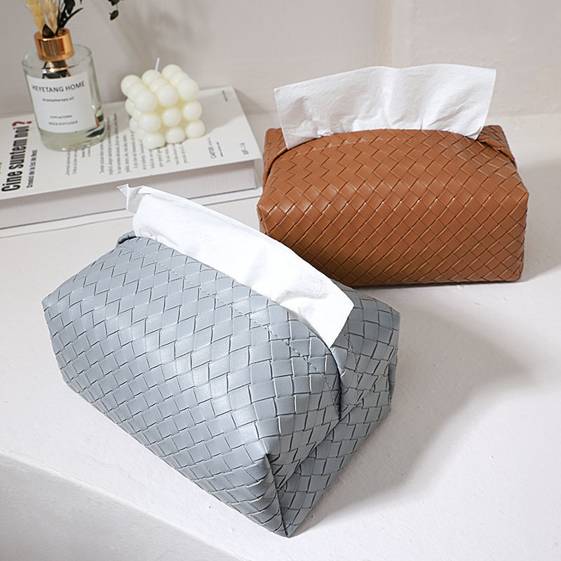 Woven leather tissue box car light luxury desktop storage box leather tissue box bedroom restaurant napkin carton
