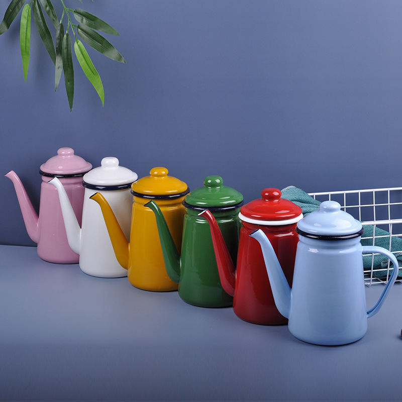 Extra Thick Enamel Coffee Pot Oil Pot Thickened Enamel Enamel Pot 1.1L Coffee Pot Household Tea Kettle Enamel Pot