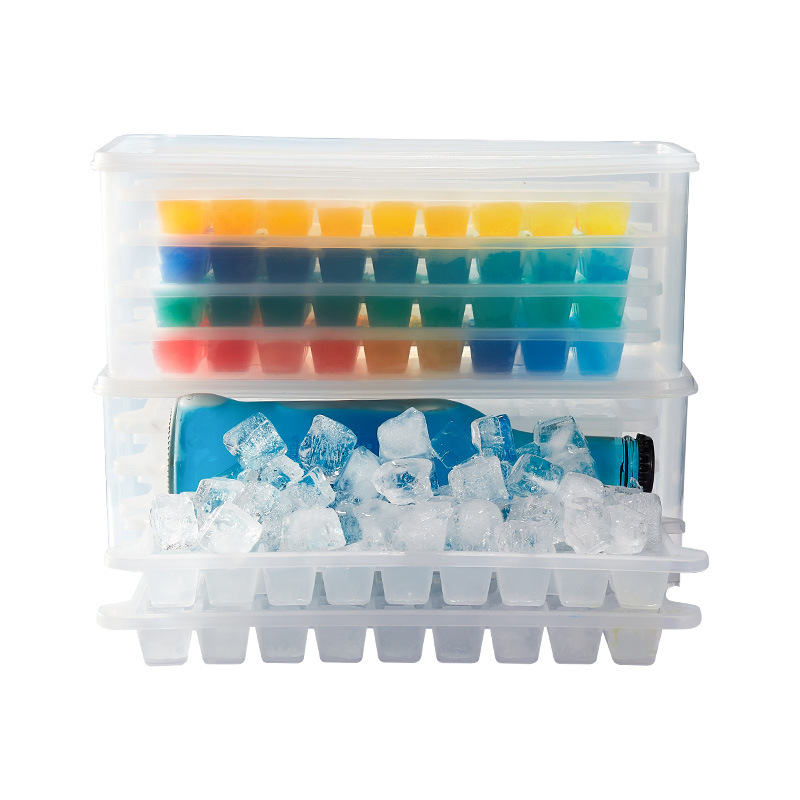 Household Ice Cube mold ice cube storage box ice maker with lid refrigerator large capacity frozen ice cube plastic ice box suit