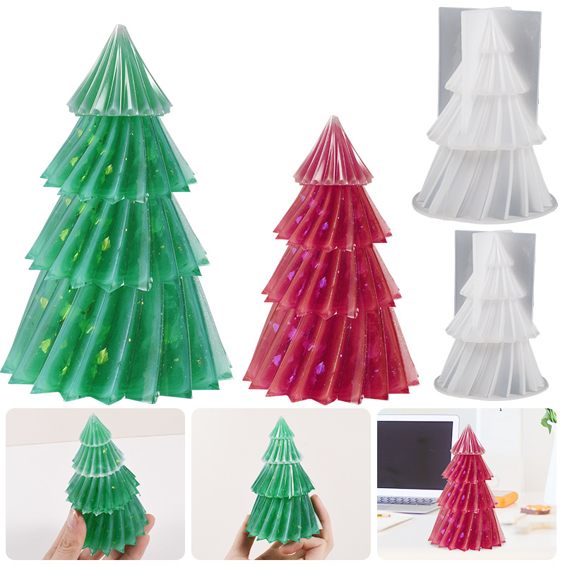 Yu Meiren Crystal epoxy resin mold origami striped Christmas tree candle decoration DIY plaster silicone mold
