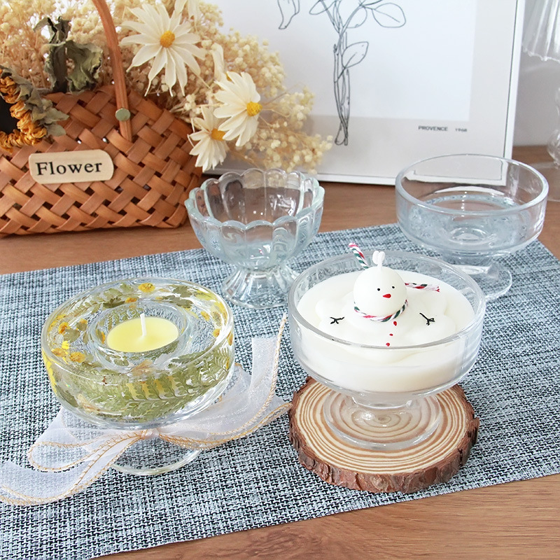 High-heel dessert ice cream cup dried flower candle ice cream cone ice cream cup aromatherapy candle clear glass cup candle holder