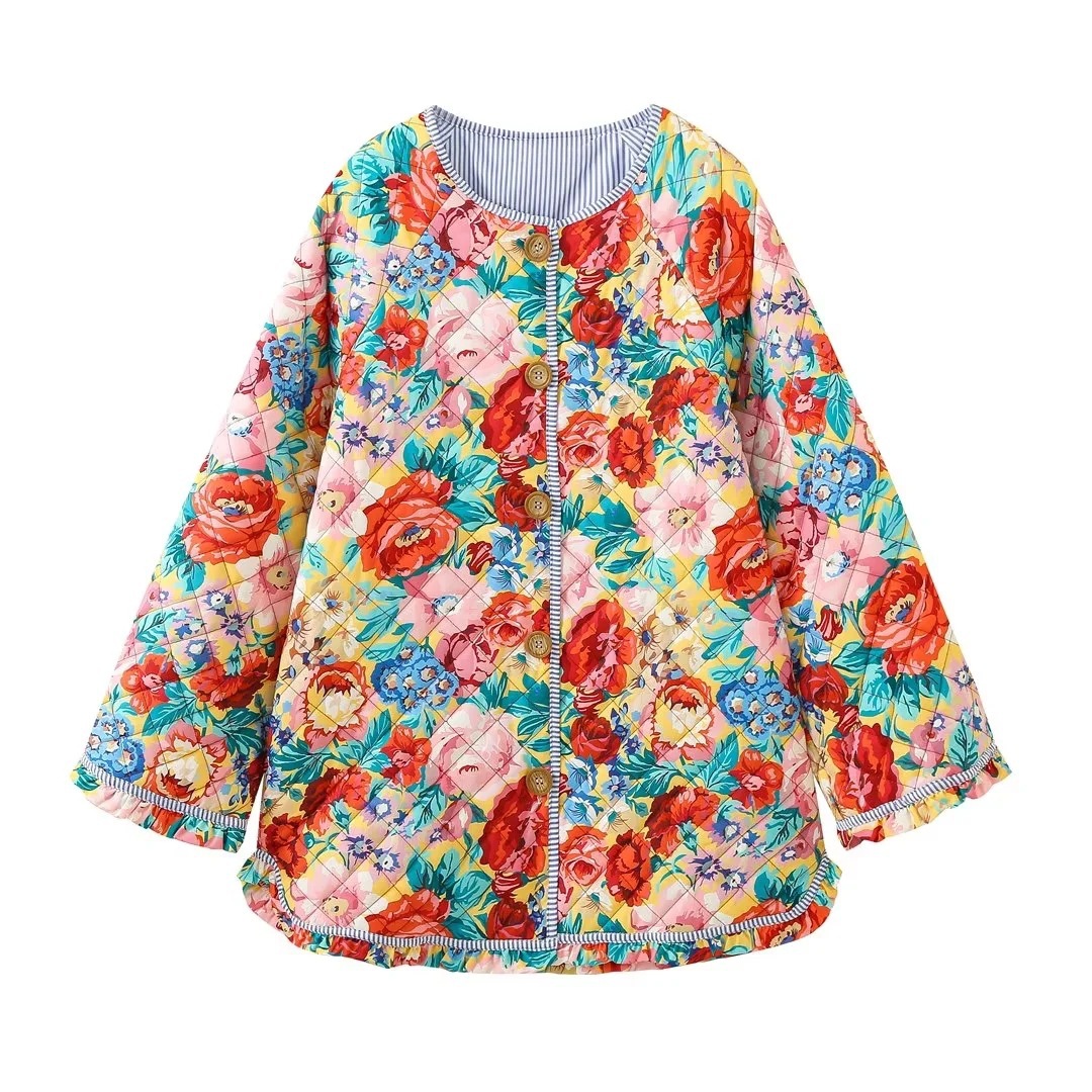 AliExpress women's clothing wholesale 2023 autumn flower print loose quilted cotton coat coat women's top MG37