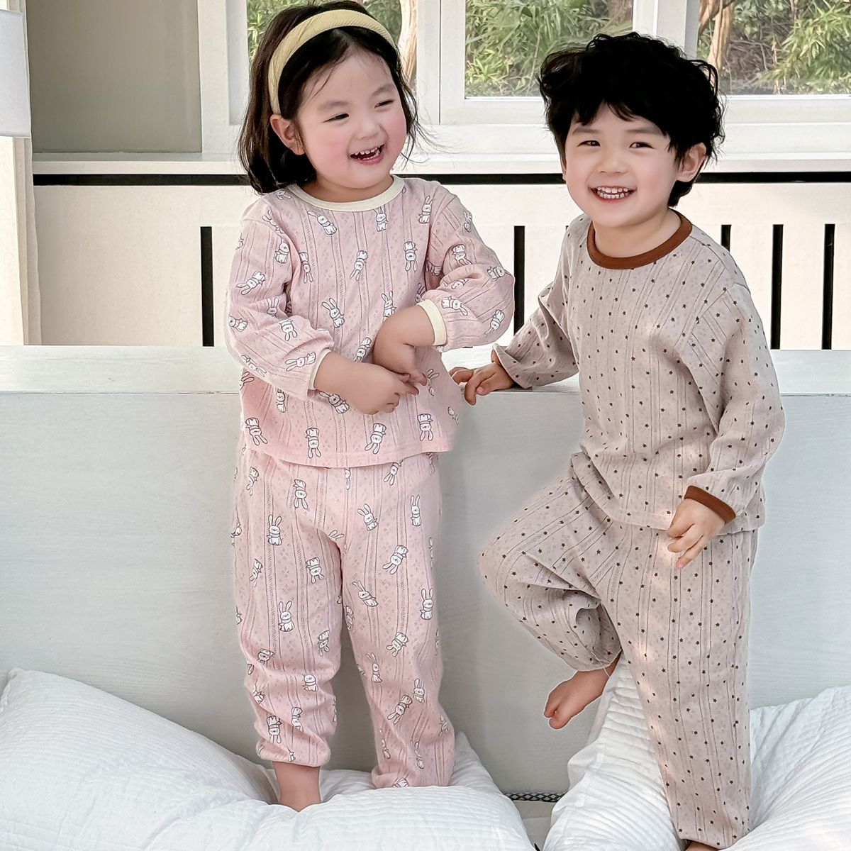 Class A pure cotton pajamas spring and autumn thin men's and women's breathing Korean-style home wear baby can wear outdoor air conditioning clothes suit 5